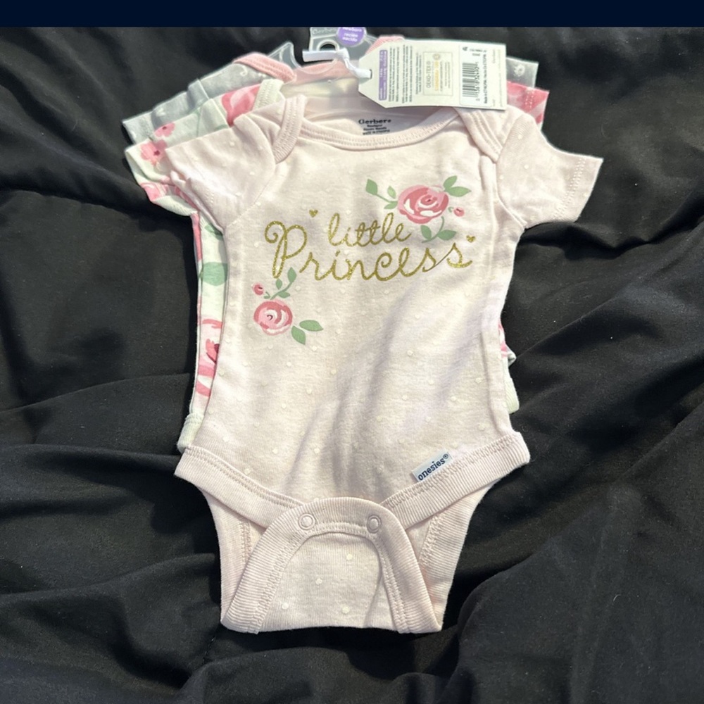 0 to 3 month baby girl onesies set of three